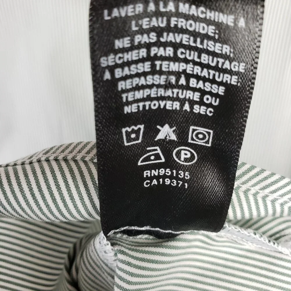 Lafayette 148 NY Striped Button Down Shirt Cotton Blend Stretch Green size 12 - Picture 11 of 12